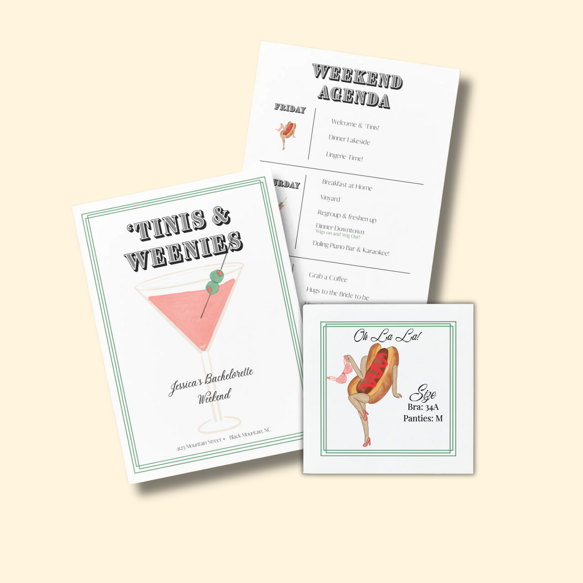 Tini's & Weenies Lingerie Size Cards