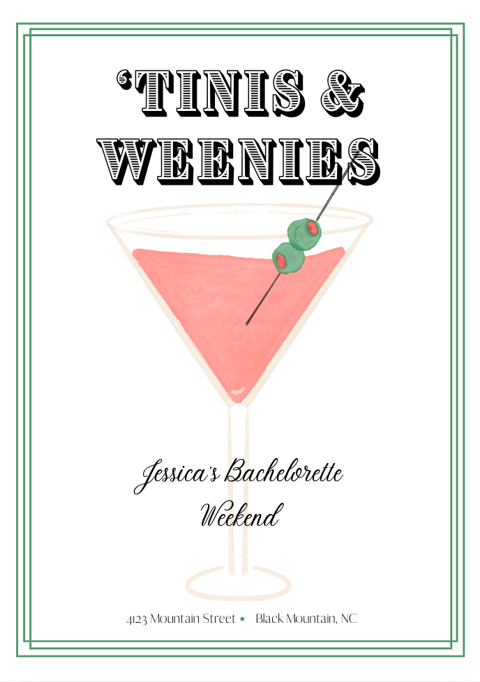 Tini's & Weenies Bachelorette Invitations