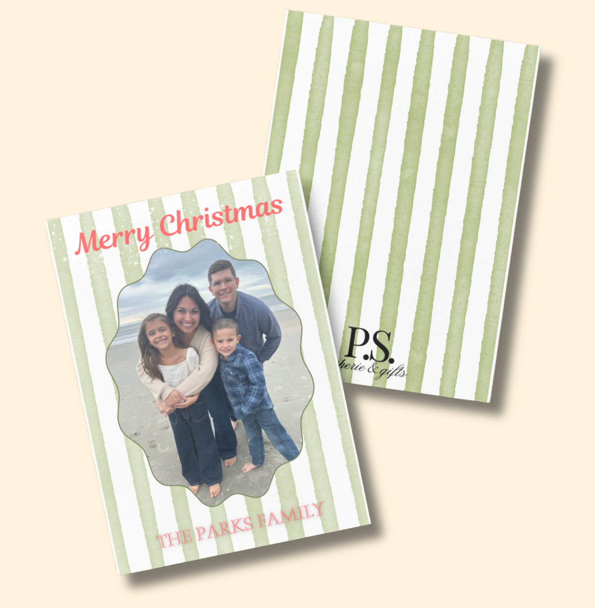 Perfectly Green Stripe Christmas Cards